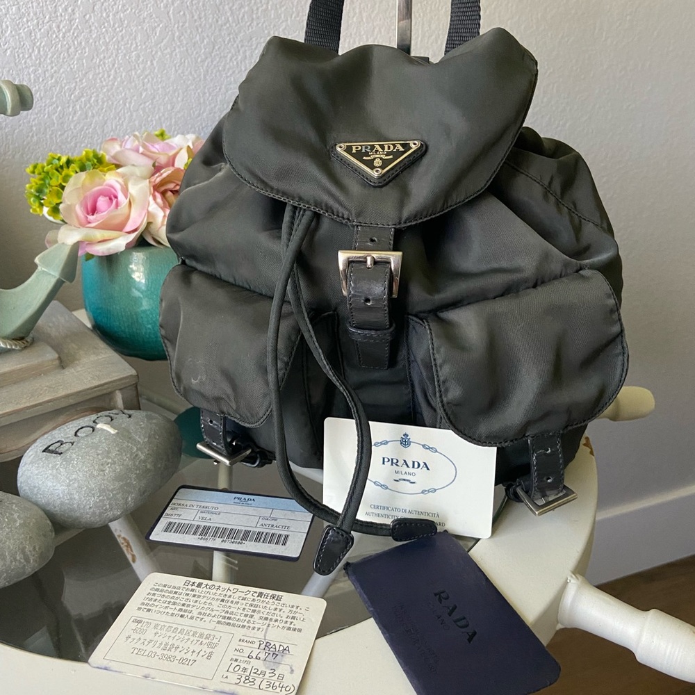 Prada Green Nylon and Leather mini Backpack.